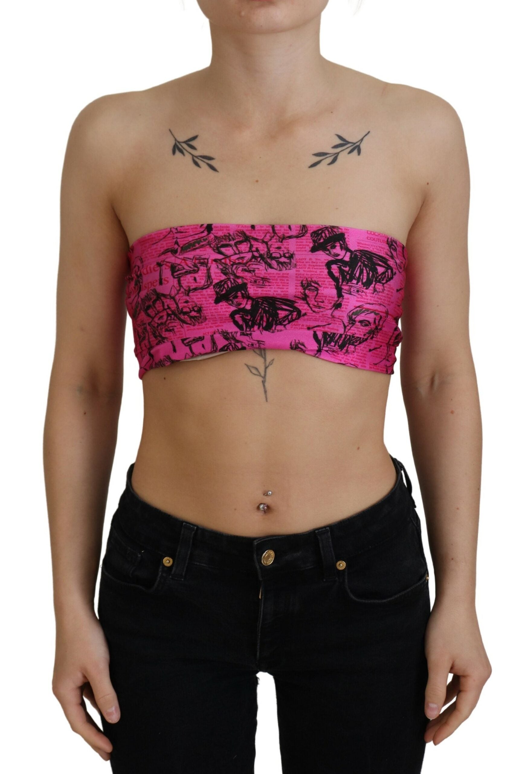 John Galliano Pink Newspaper Print Bra Cropped Blouse | Regal Royce
