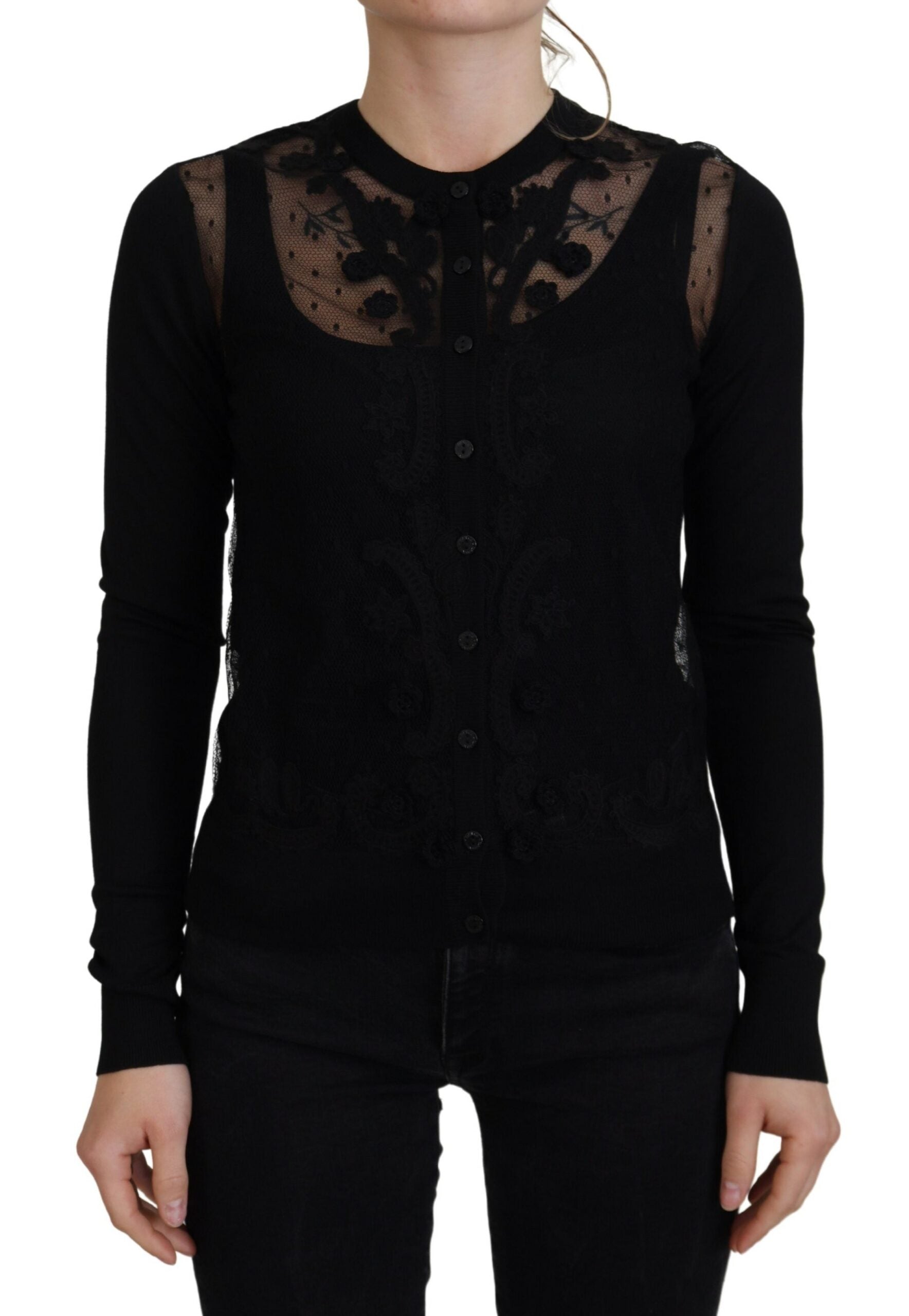 Dolce & Gabbana Black Floral Lace Button Cardigan Sweater | Regal Royce