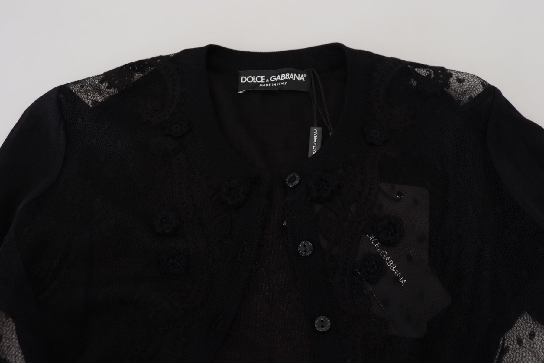 Dolce & Gabbana Black Floral Lace Button Cardigan Sweater | Regal Royce