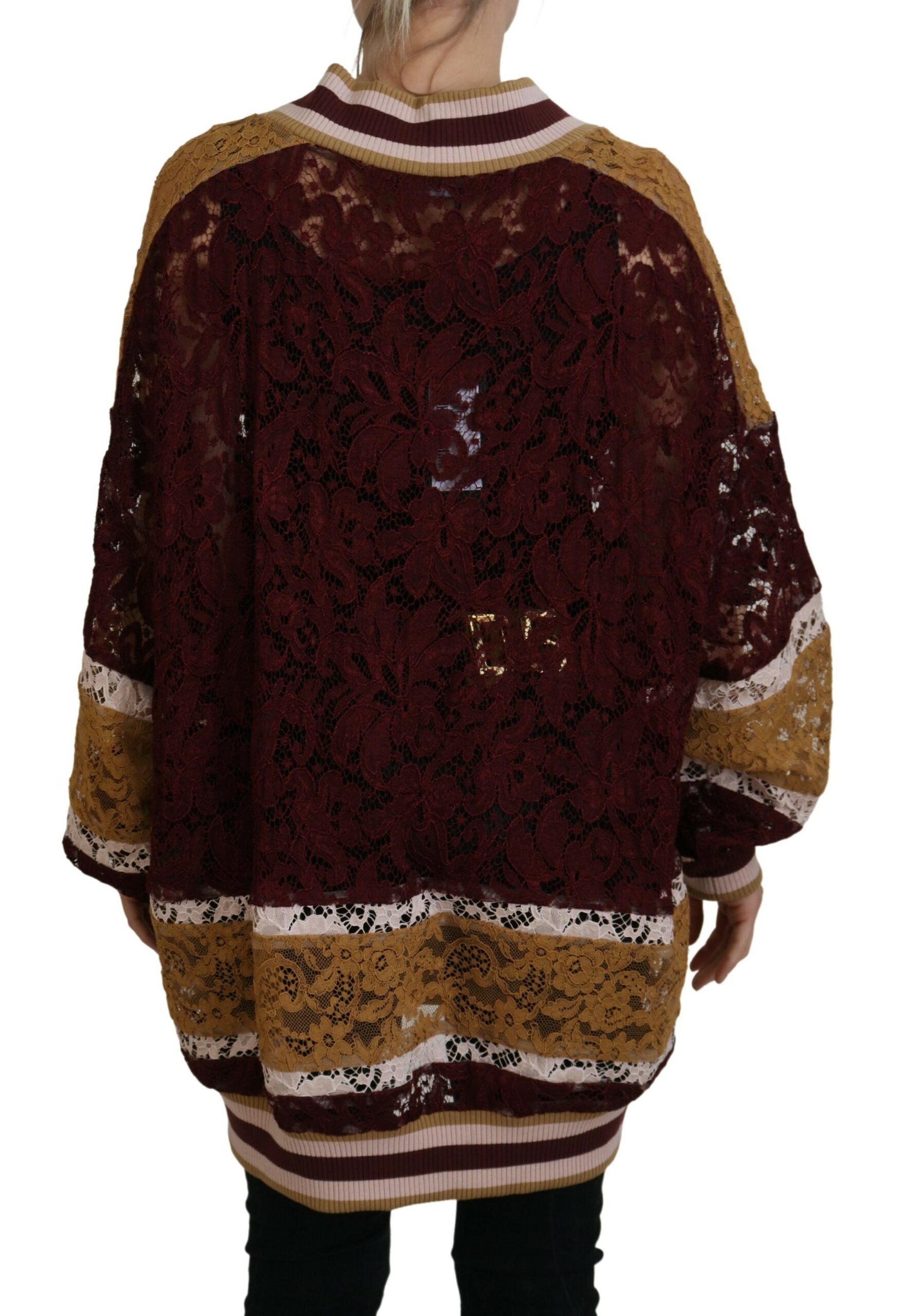 Dolce & Gabbana Multicolor Lace V-neck Pullover Sweater | Regal Royce