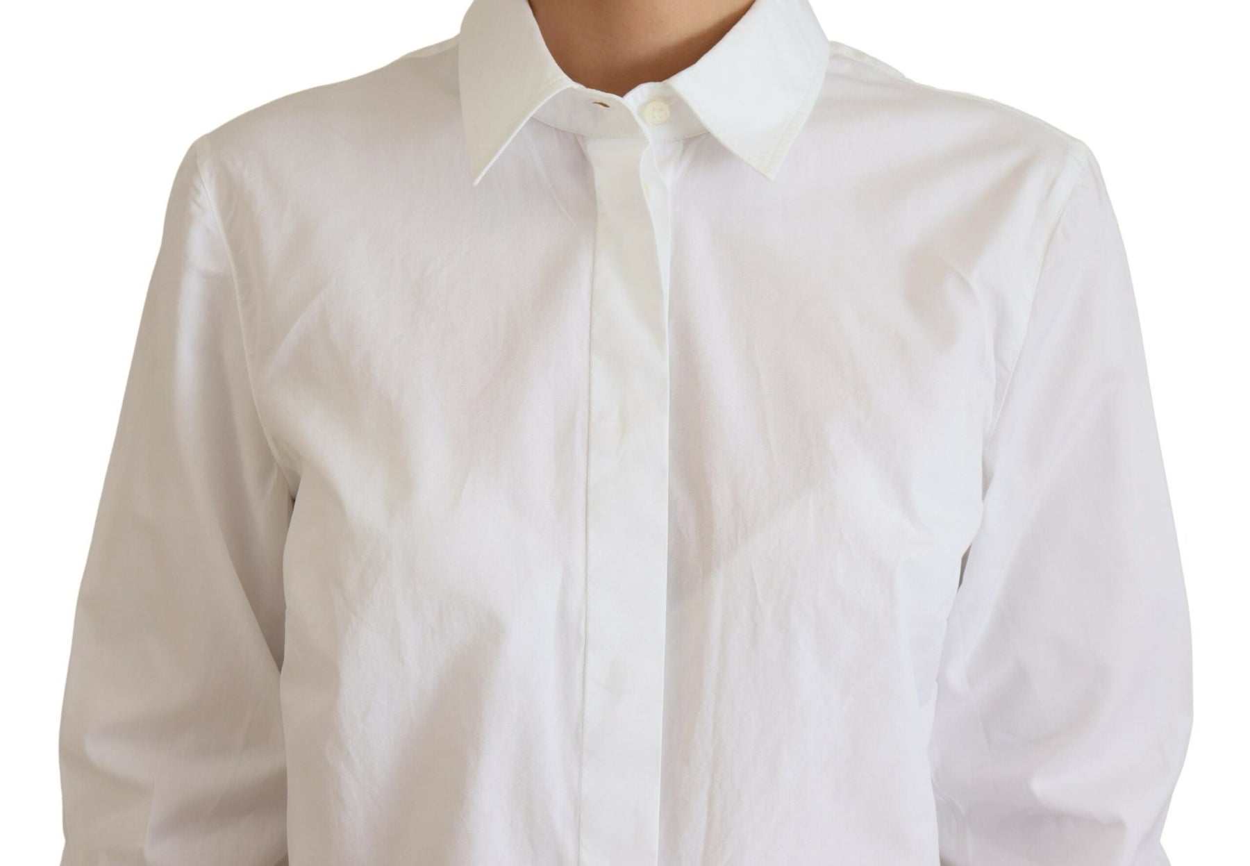 Dolce & Gabbana White Cotton Collared Long Sleeves Formal Top | Regal Royce
