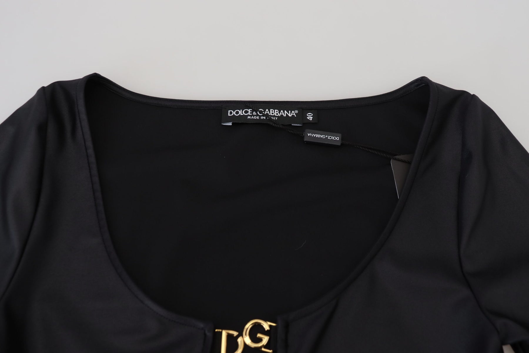 Dolce & Gabbana Black Cotton Stretch Open Chest 3/4 Sleeve Top | Regal Royce