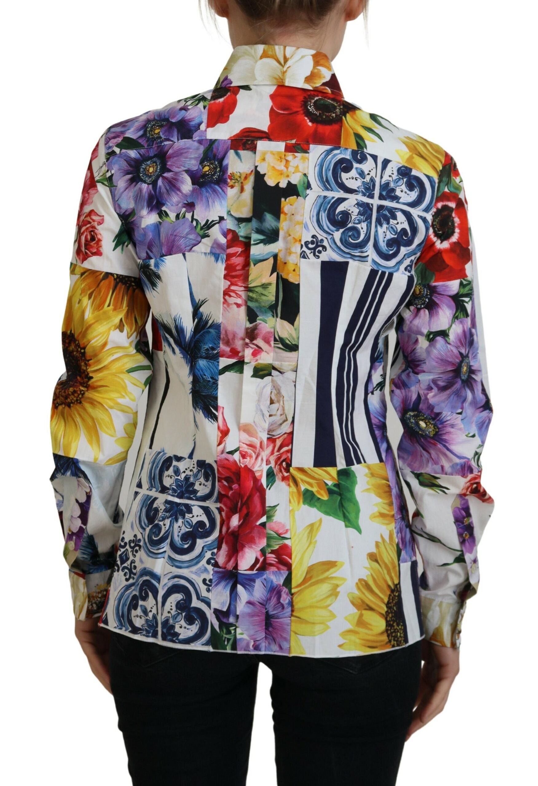 Dolce & Gabbana Multicolor Floral Cotton Collared Blouse Top | Regal Royce