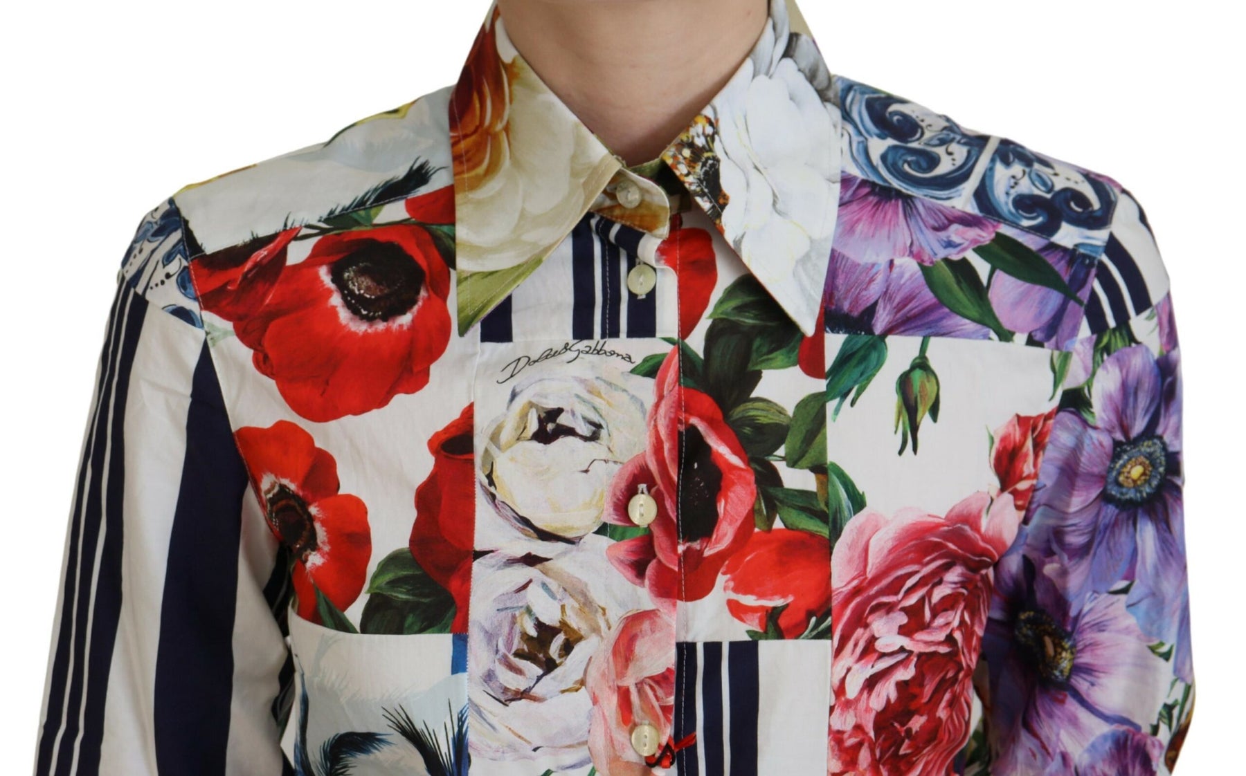 Dolce & Gabbana Multicolor Floral Cotton Collared Blouse Top | Regal Royce