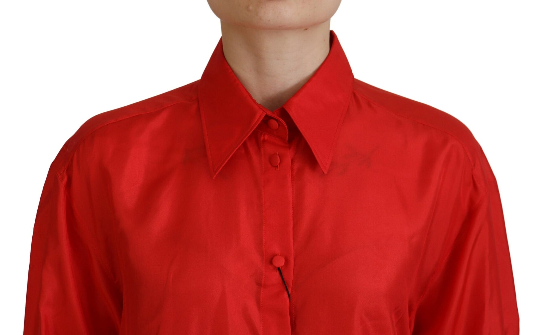 Dolce & Gabbana Red Silk Collared Long Sleeves Dress Shirt Top | Regal Royce