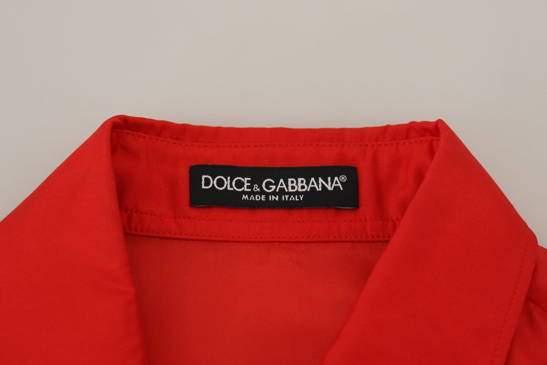 Dolce & Gabbana Red Silk Collared Long Sleeves Dress Shirt Top | Regal Royce