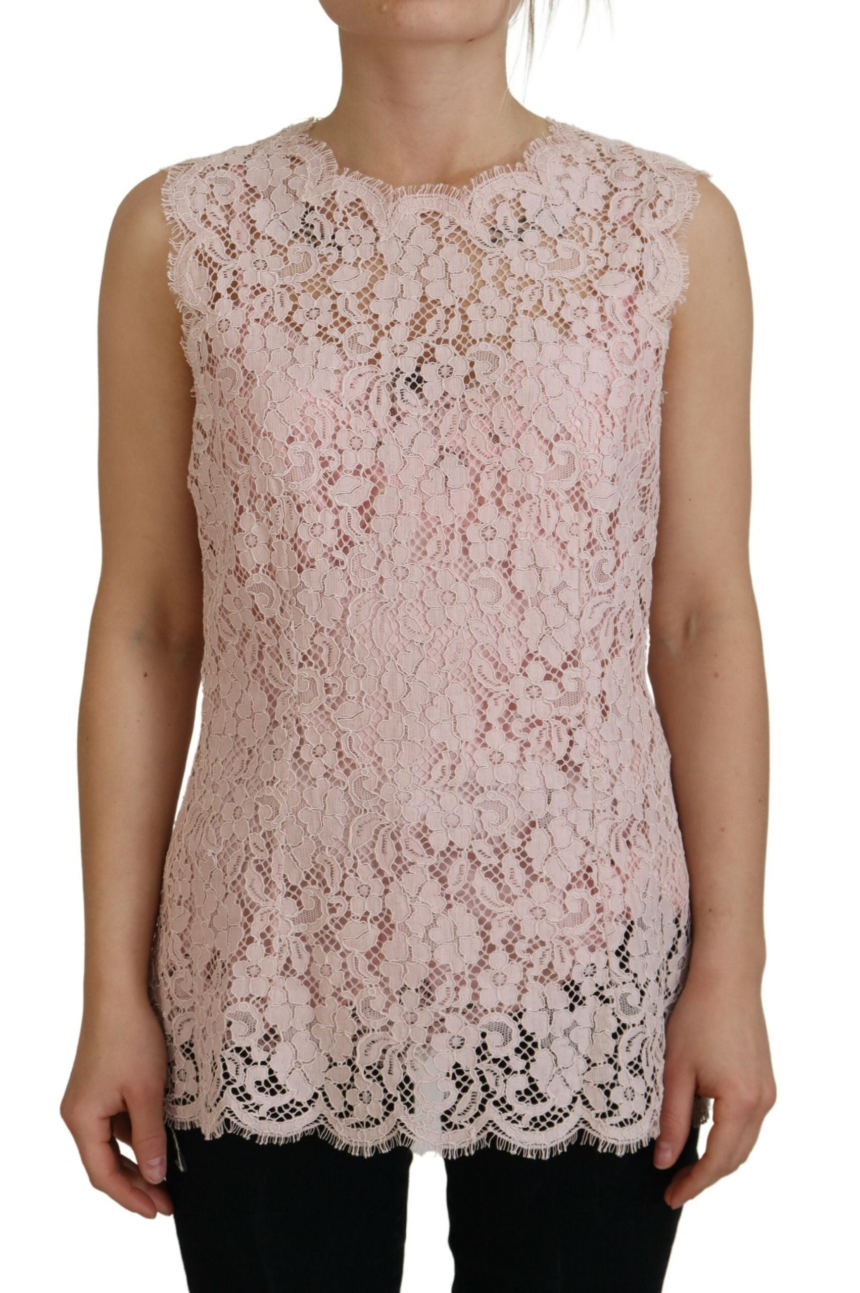 Dolce & Gabbana Pink Floral Lace Sleeveless Tank Blouse Top | Regal Royce