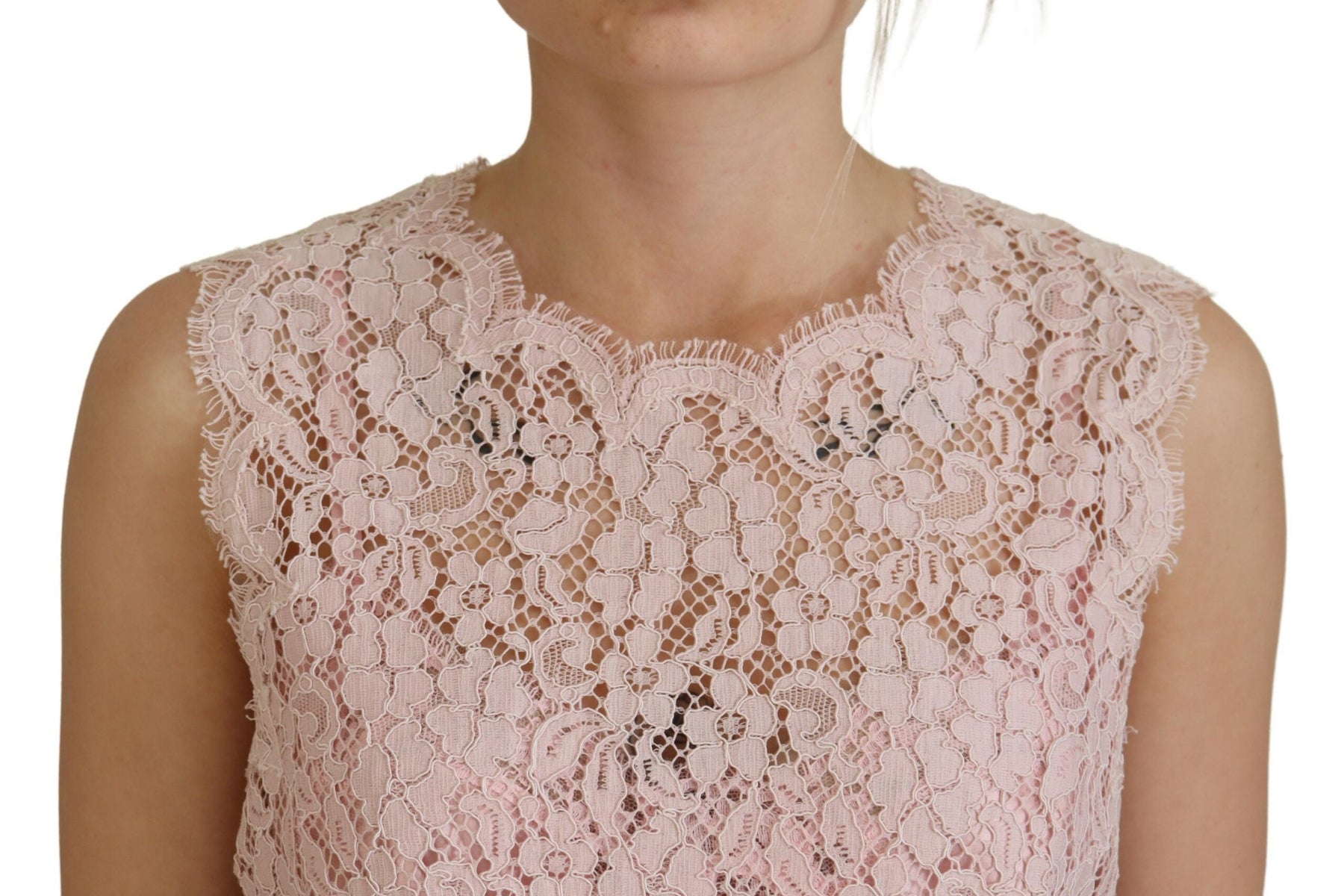 Dolce & Gabbana Pink Floral Lace Sleeveless Tank Blouse Top | Regal Royce
