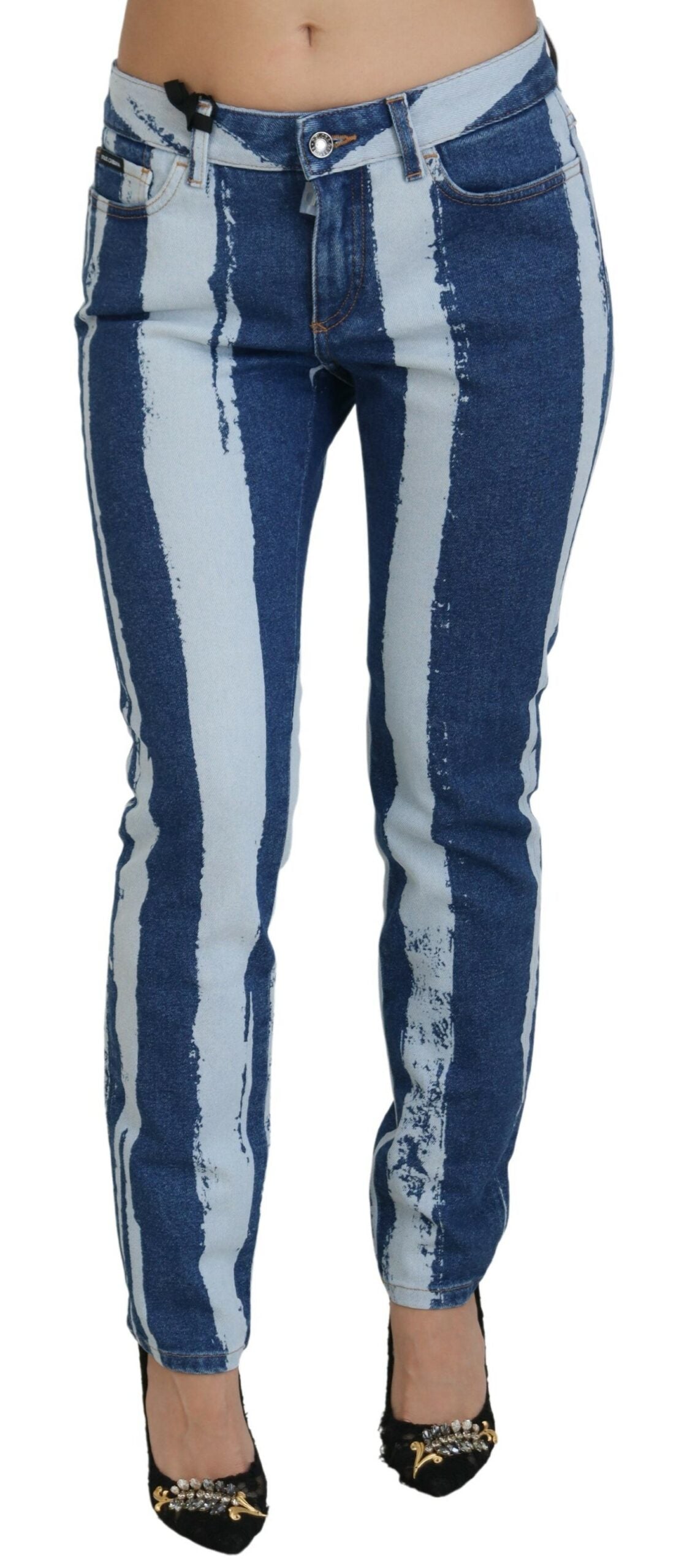 Dolce & Gabbana Cobalt Blue Stripes Skinny Denim Cotton Jeans | Regal Royce