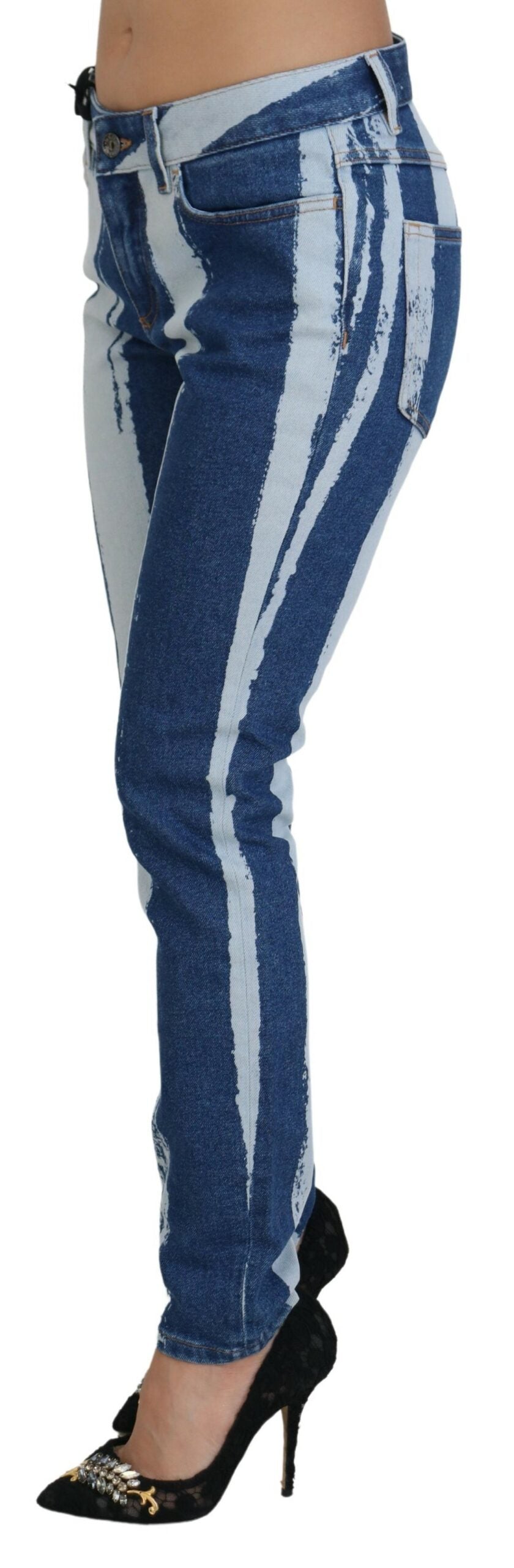 Dolce & Gabbana Cobalt Blue Stripes Skinny Denim Cotton Jeans | Regal Royce