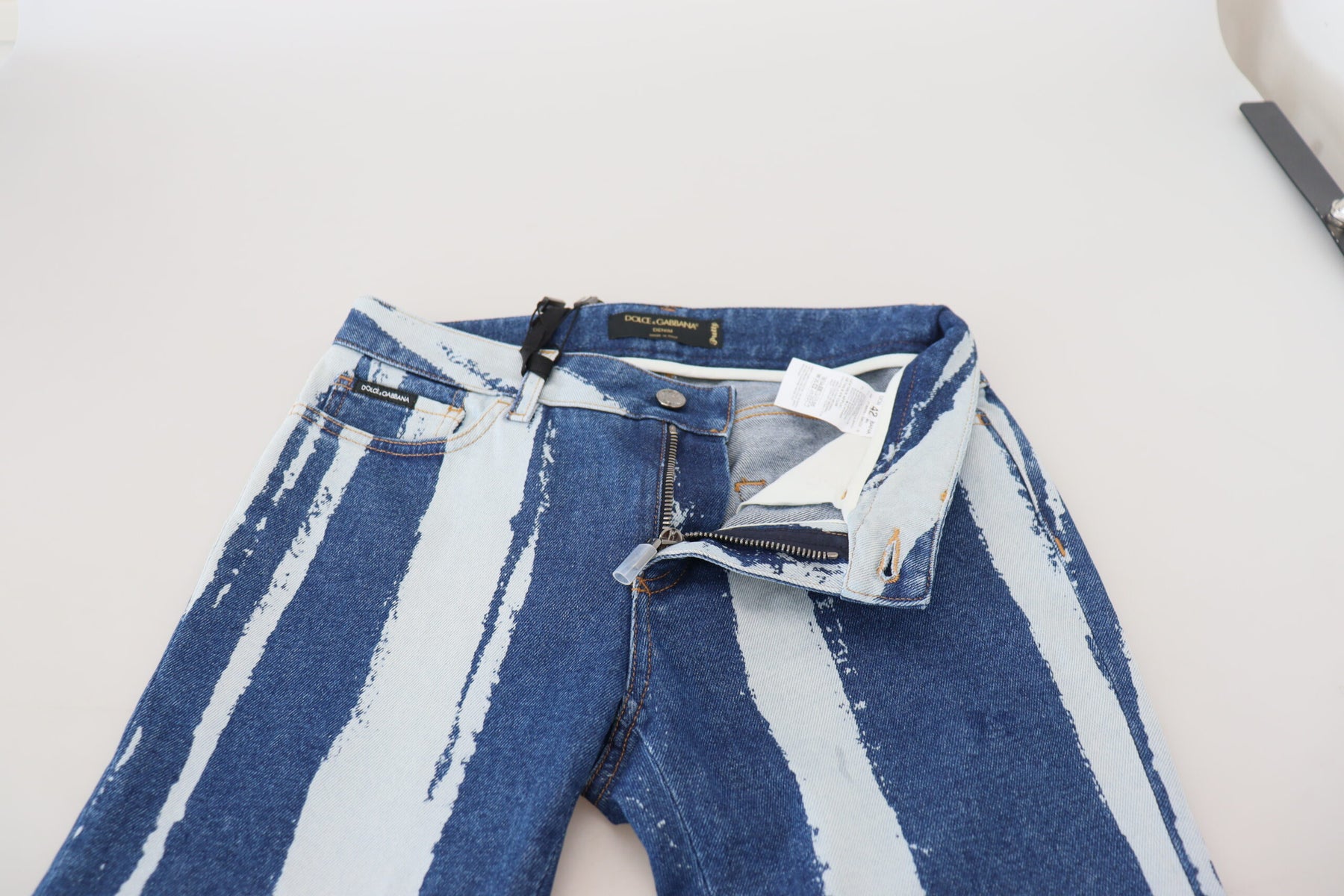 Dolce & Gabbana Cobalt Blue Stripes Skinny Denim Cotton Jeans | Regal Royce