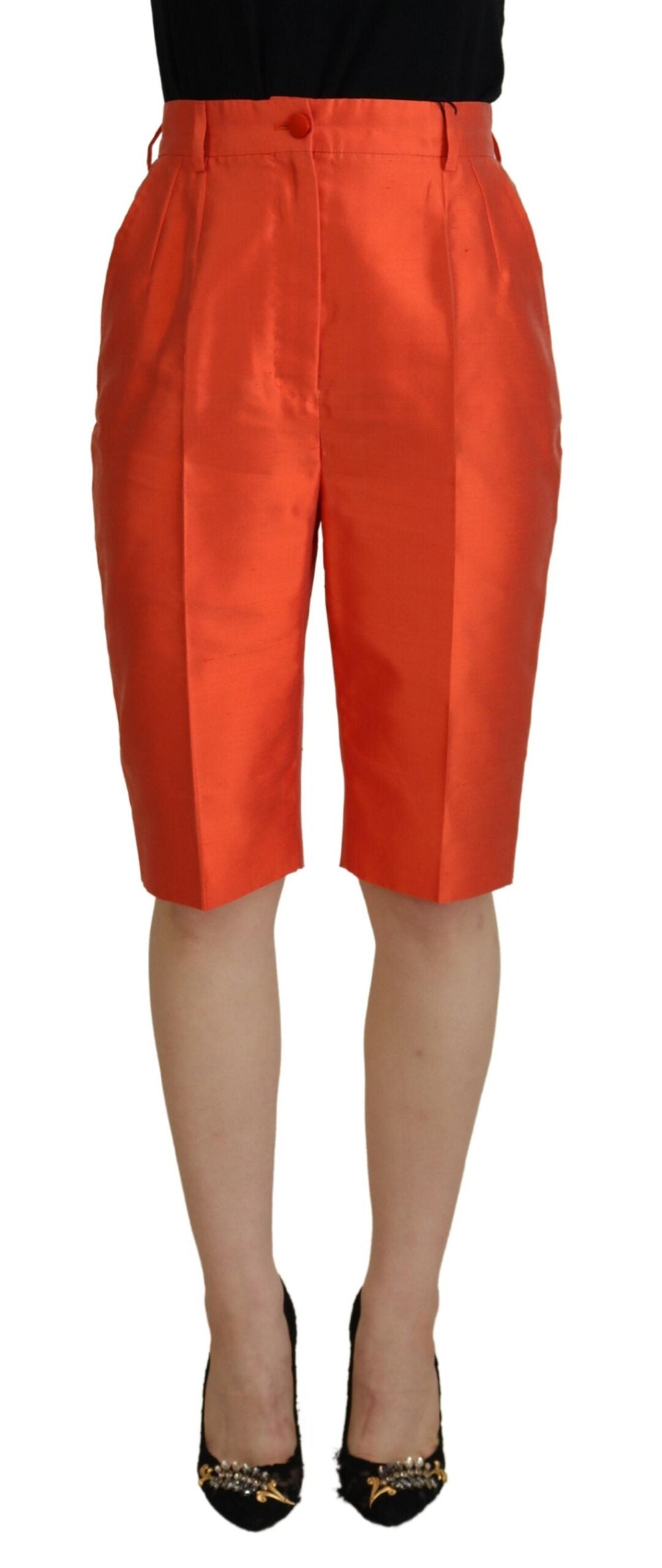 Dolce & Gabbana Orange Silk High Waist Cropped Pants | Regal Royce