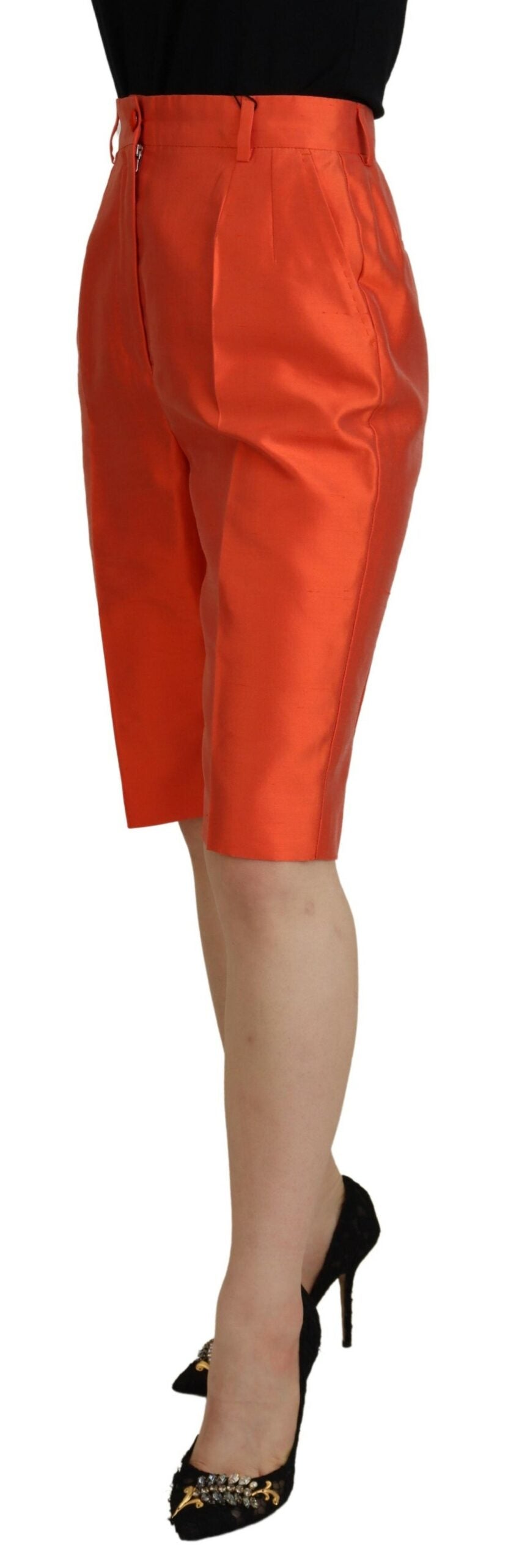 Dolce & Gabbana Orange Silk High Waist Cropped Pants | Regal Royce