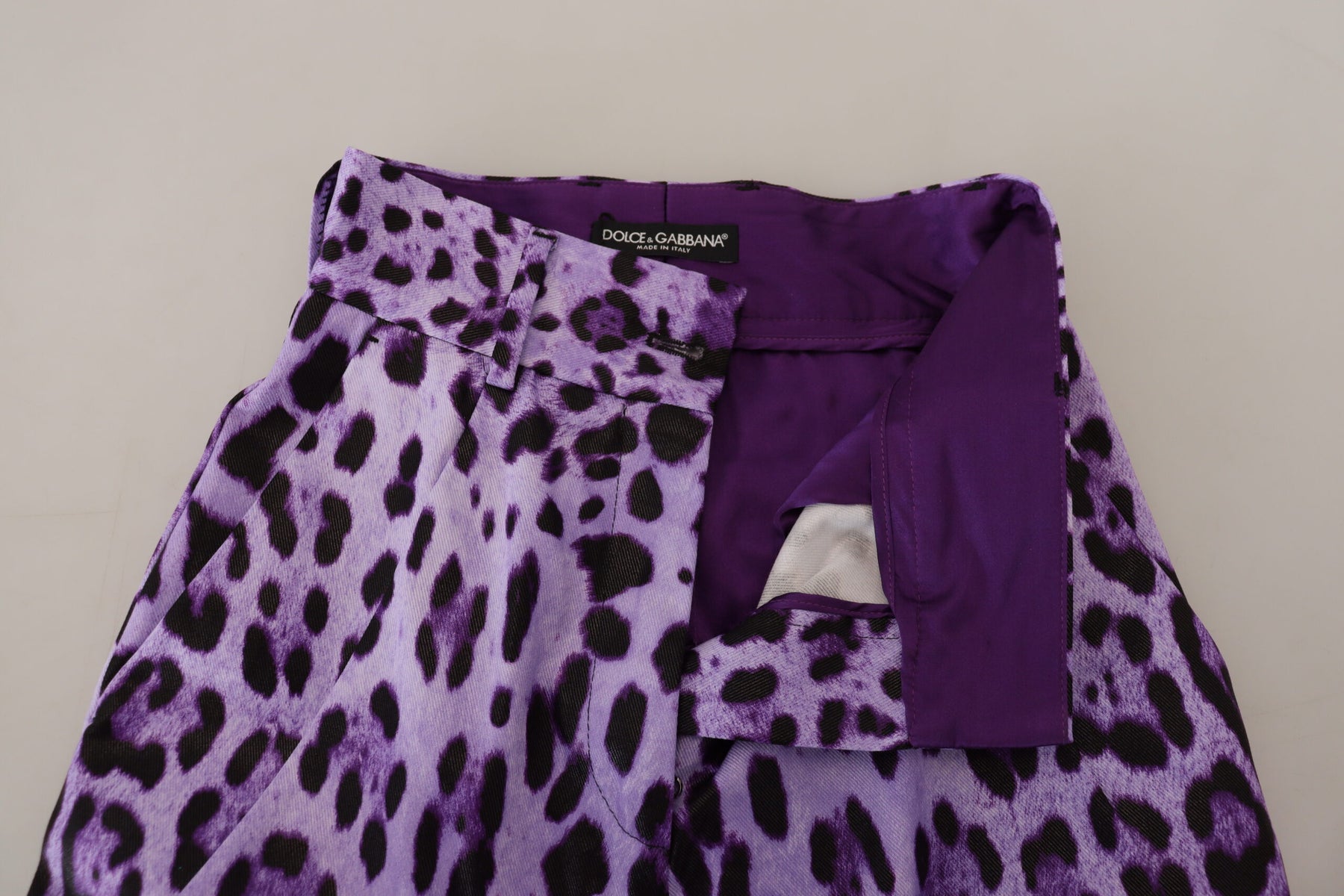 Dolce & Gabbana Purple Leopard Print High Waist Pants | Regal Royce