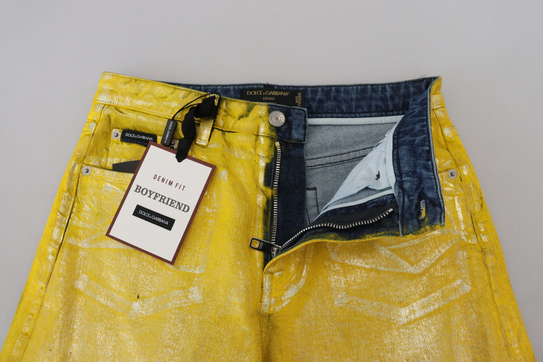 Dolce & Gabbana Yellow Leopard Cotton Straight Denim Jeans | Regal Royce
