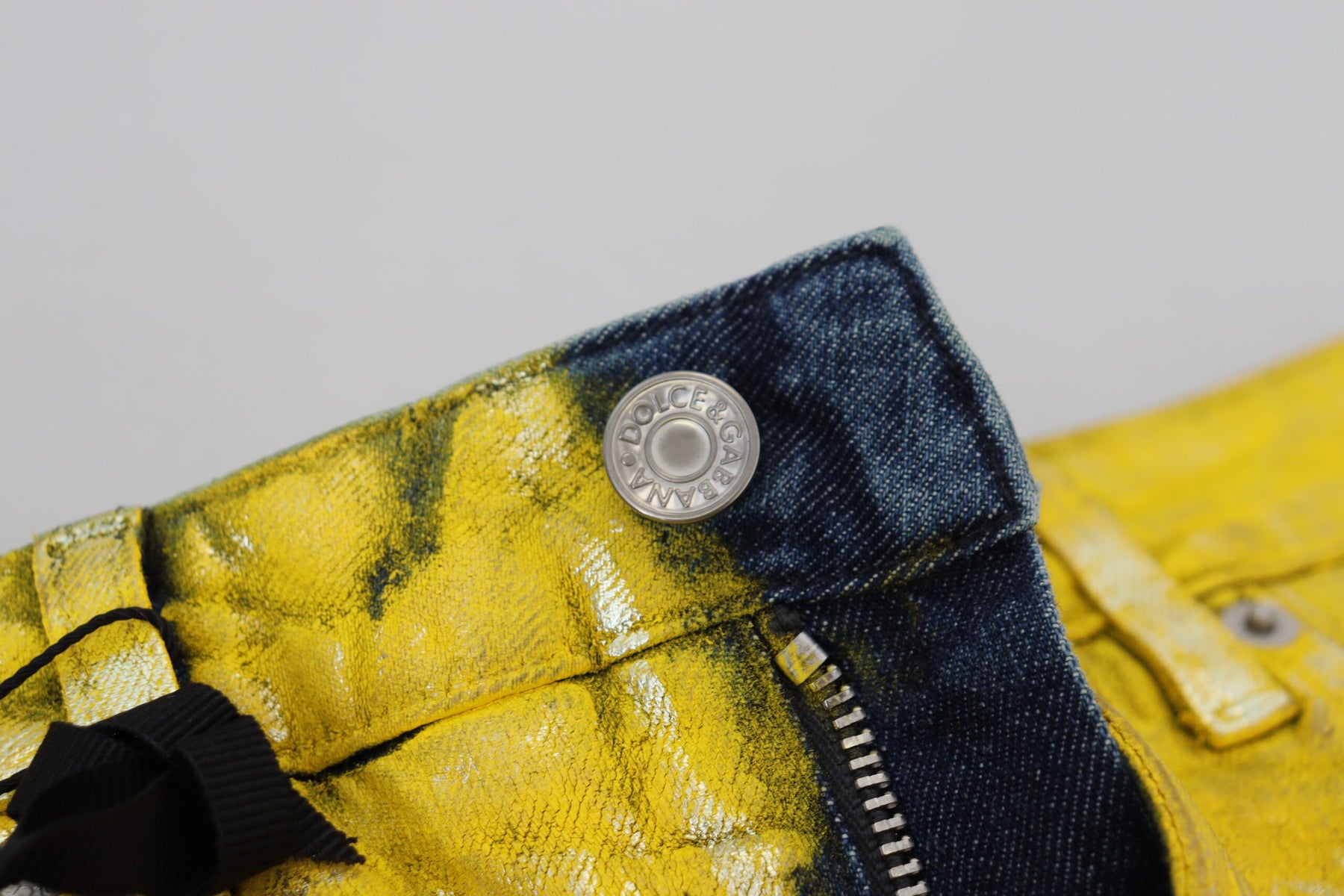Dolce & Gabbana Yellow Leopard Cotton Straight Denim Jeans | Regal Royce