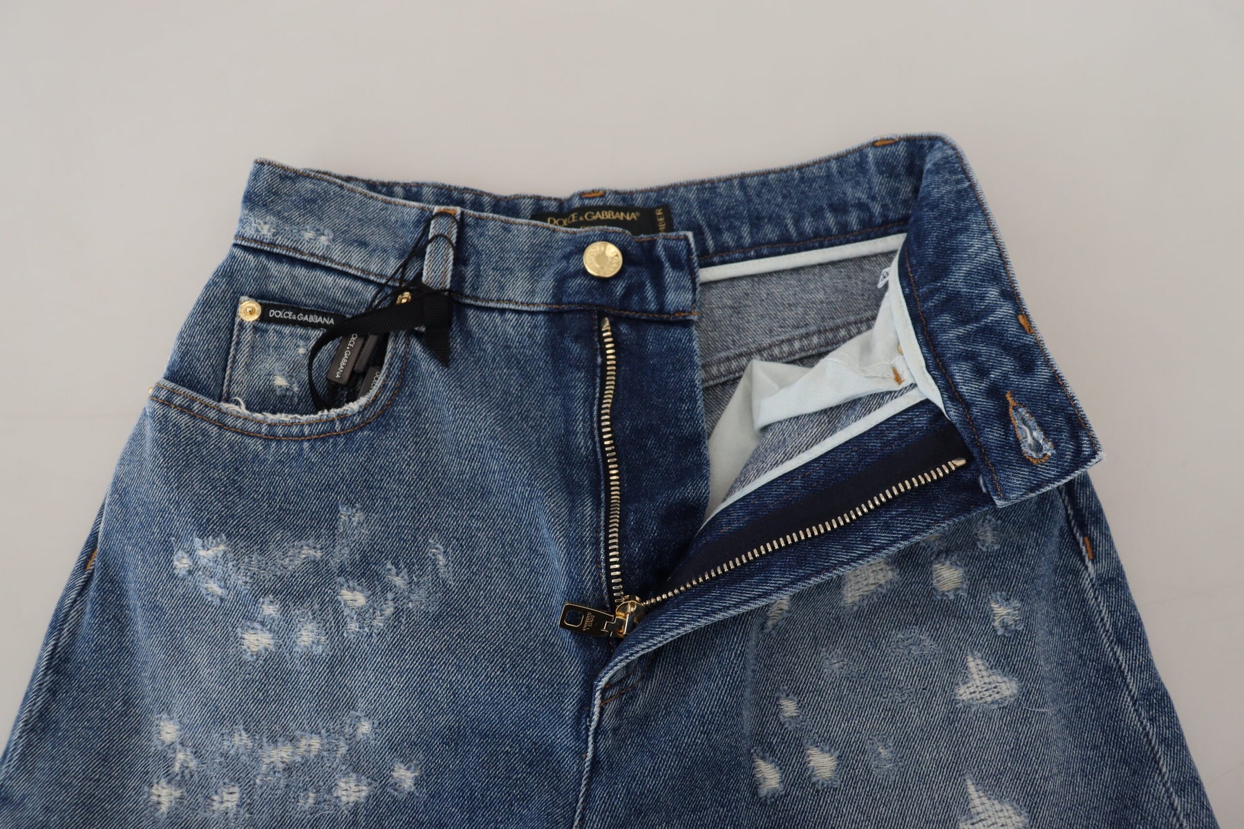 Dolce & Gabbana Blue Tattered Skinny Denim Cotton Jeans | Regal Royce