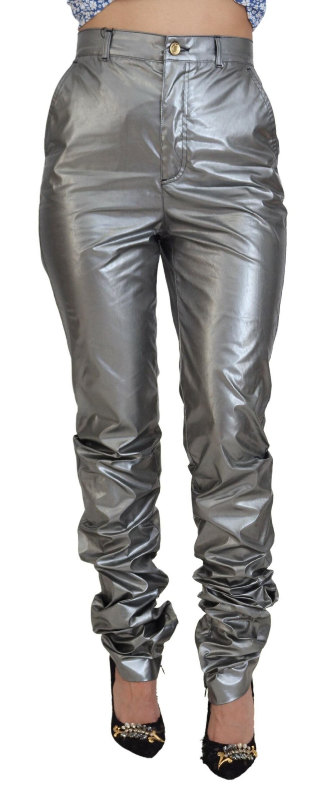 Dolce & Gabbana Metallic Silver High Waist Skinny Pants | Regal Royce