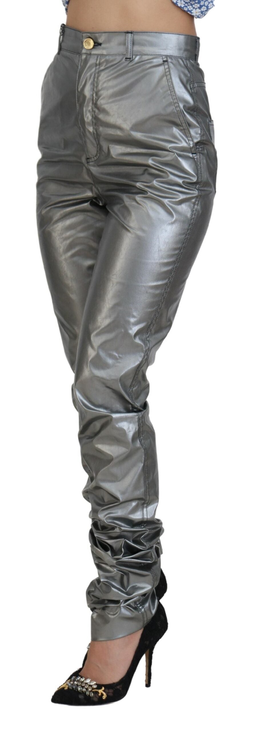 Dolce & Gabbana Metallic Silver High Waist Skinny Pants | Regal Royce