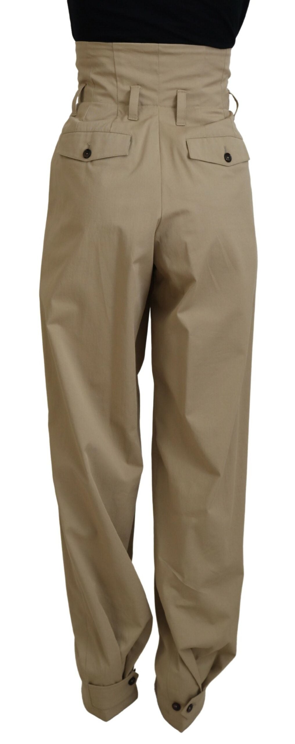 Dolce & Gabbana Brown Cotton High Waist Tapered Pants | Regal Royce