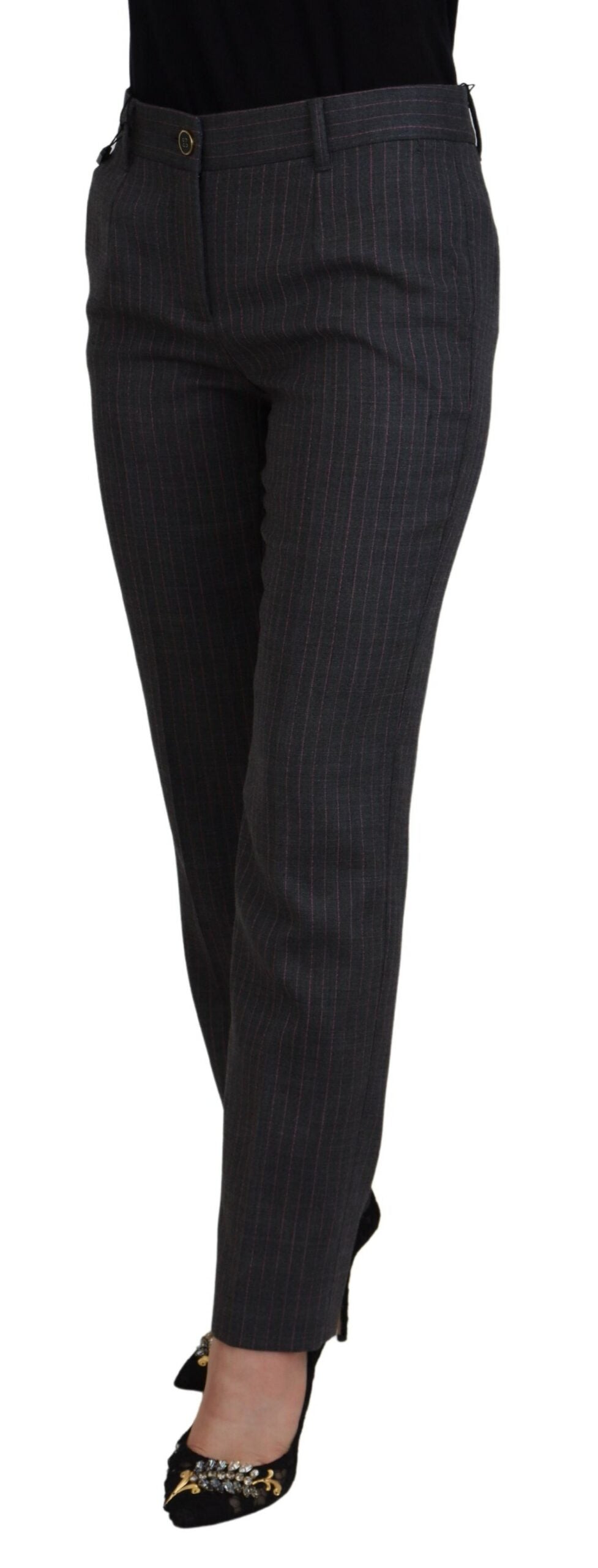 Dolce & Gabbana Gray Stripes Wool Tapered Women Pants | Regal Royce