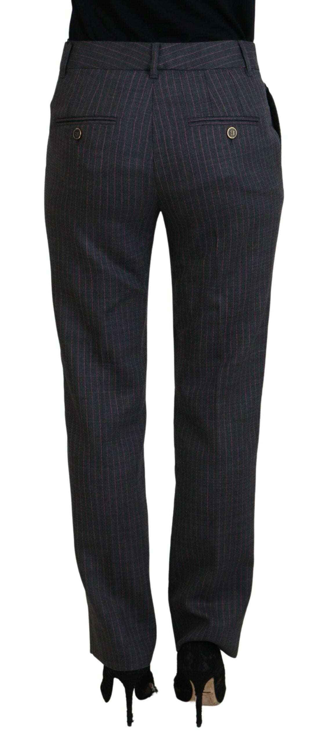 Dolce & Gabbana Gray Stripes Wool Tapered Women Pants | Regal Royce