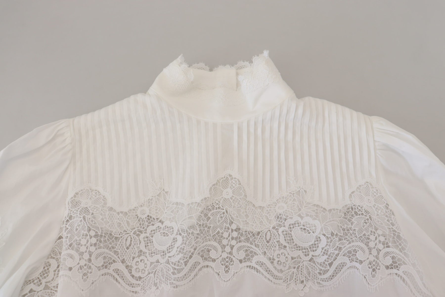 Dolce & Gabbana White Cotton Lace Trim Turtle Neck Blouse Top | Regal Royce