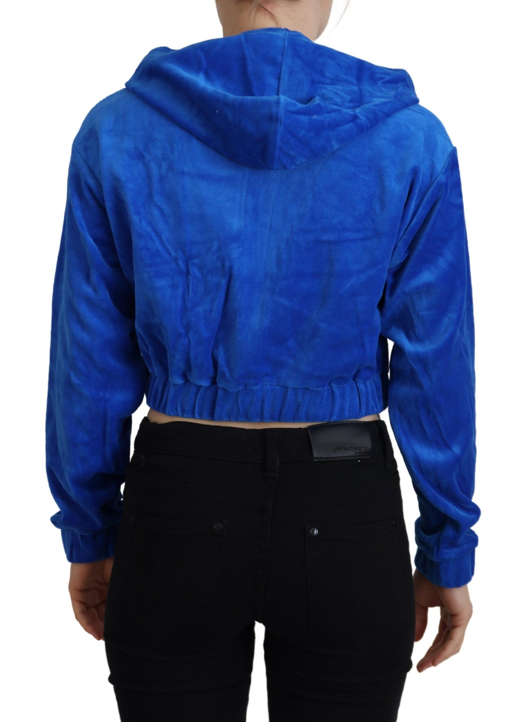 Juicy Couture Blue Cotton Full Zip Cropped Hooded Sweatshirt Sweater | Regal Royce