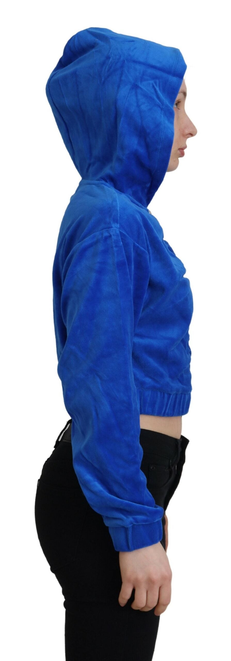 Juicy Couture Blue Cotton Full Zip Cropped Hooded Sweatshirt Sweater | Regal Royce