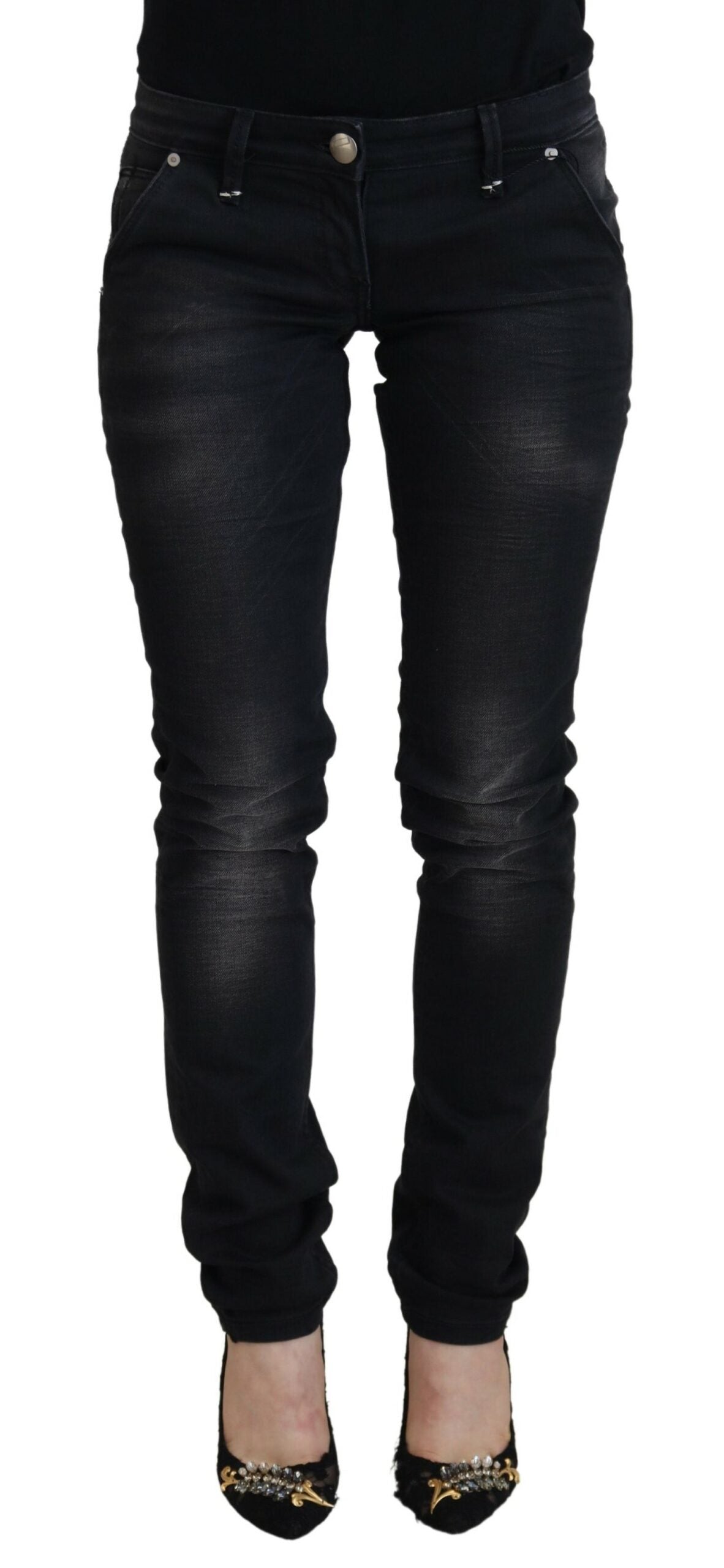 Acht Black Washed Cotton Skinny Women Casual Denim Jeans | Regal Royce