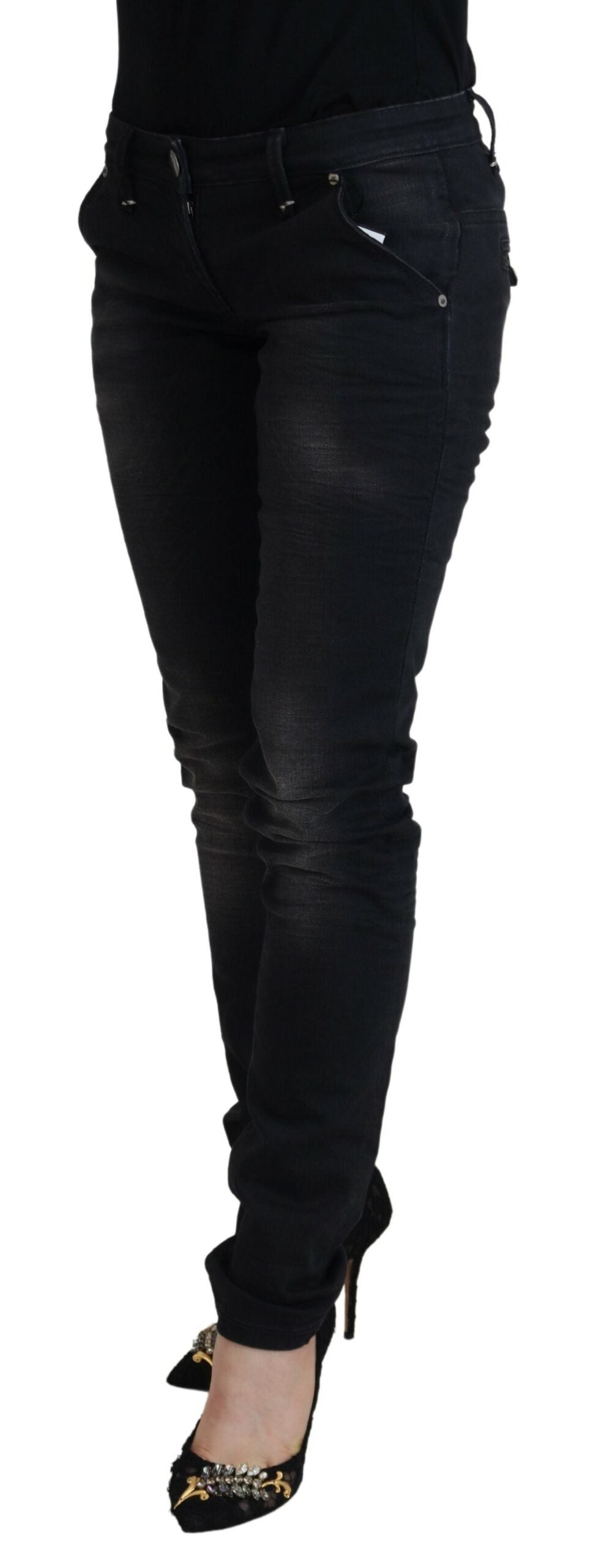 Acht Black Washed Cotton Skinny Women Casual Denim Jeans | Regal Royce