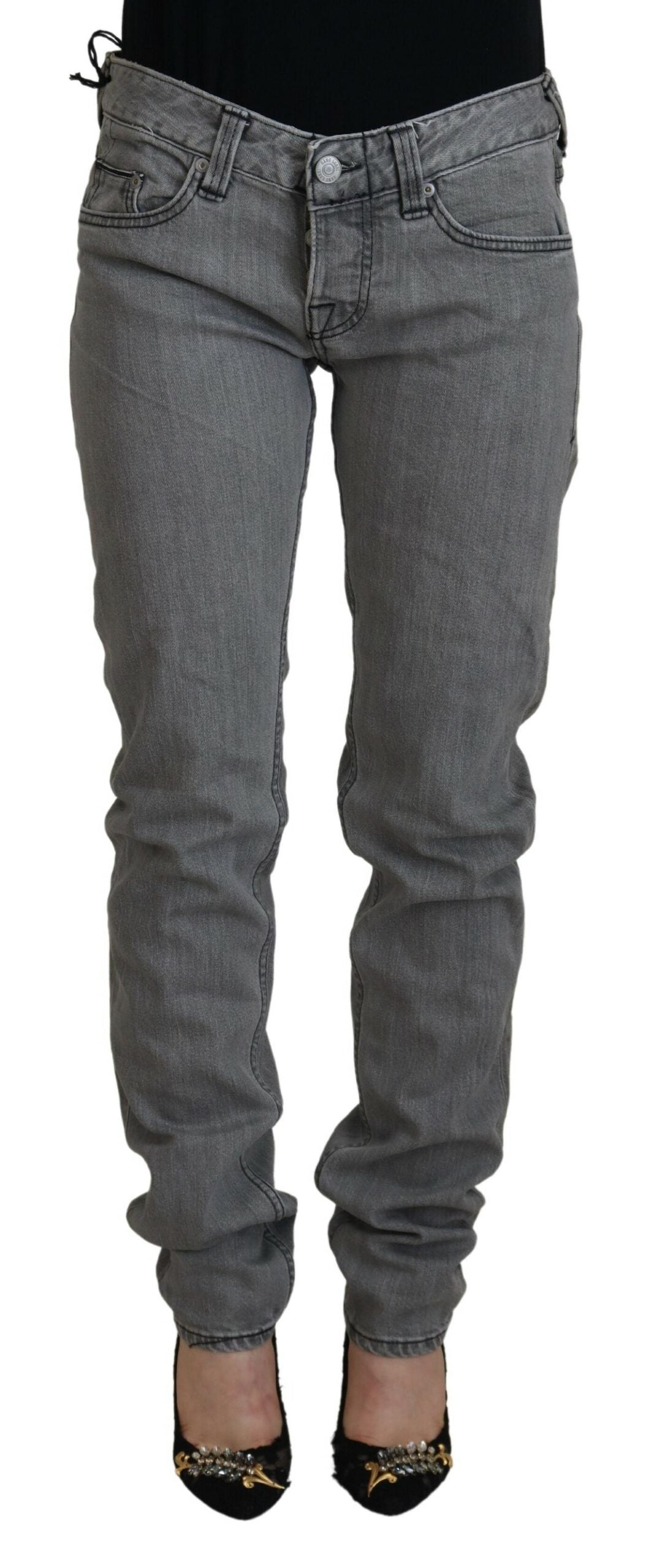 Care Label Gray Washed Cotton Skinny Women Casual Denim Jeans | Regal Royce