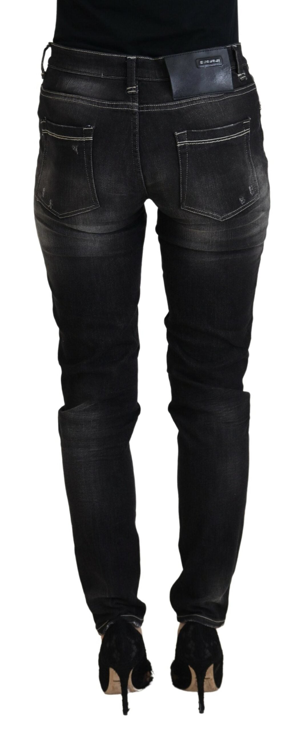 Acht Black Washed Mid Waist Tapered Women Casual Denim Jeans | Regal Royce