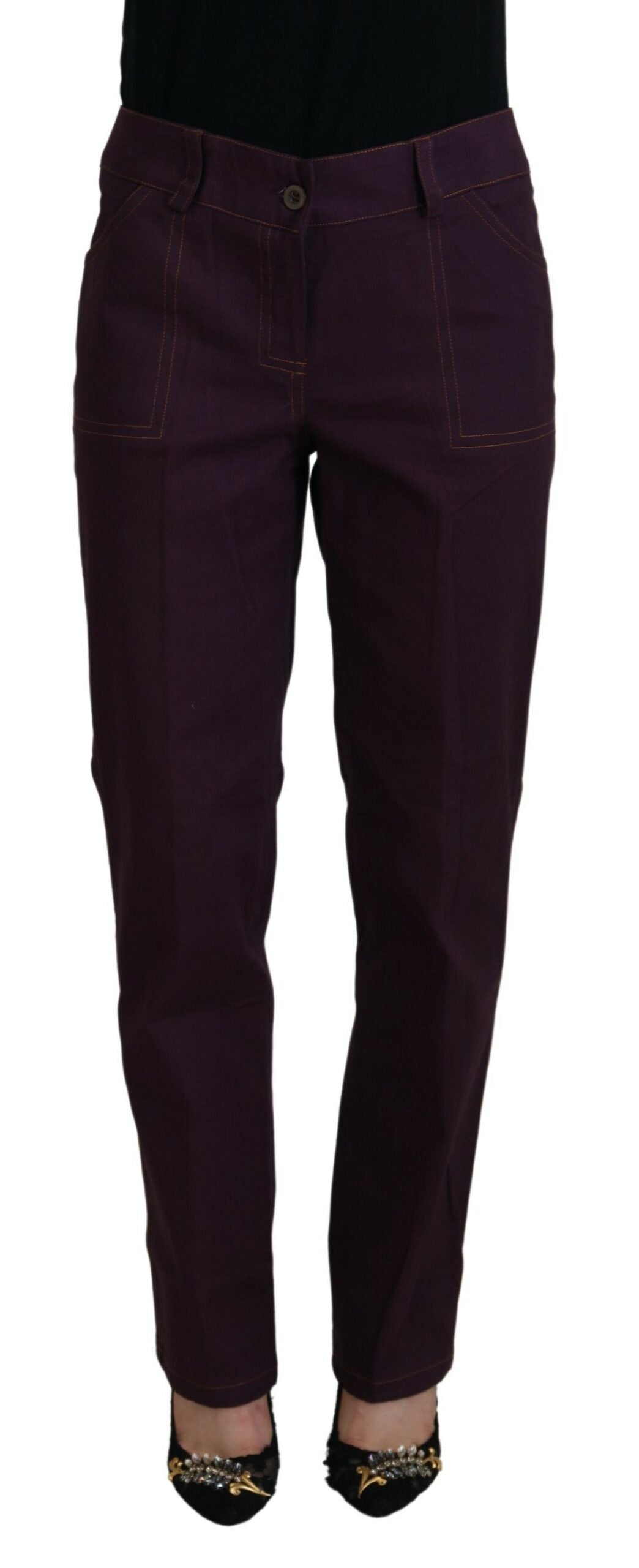 BENCIVENGA Purple Cotton Mid Waist Women Tapered Pants | Regal Royce