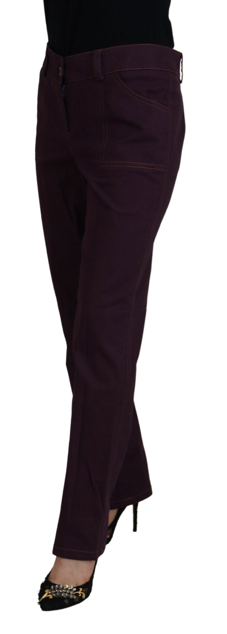 BENCIVENGA Purple Cotton Mid Waist Women Tapered Pants | Regal Royce