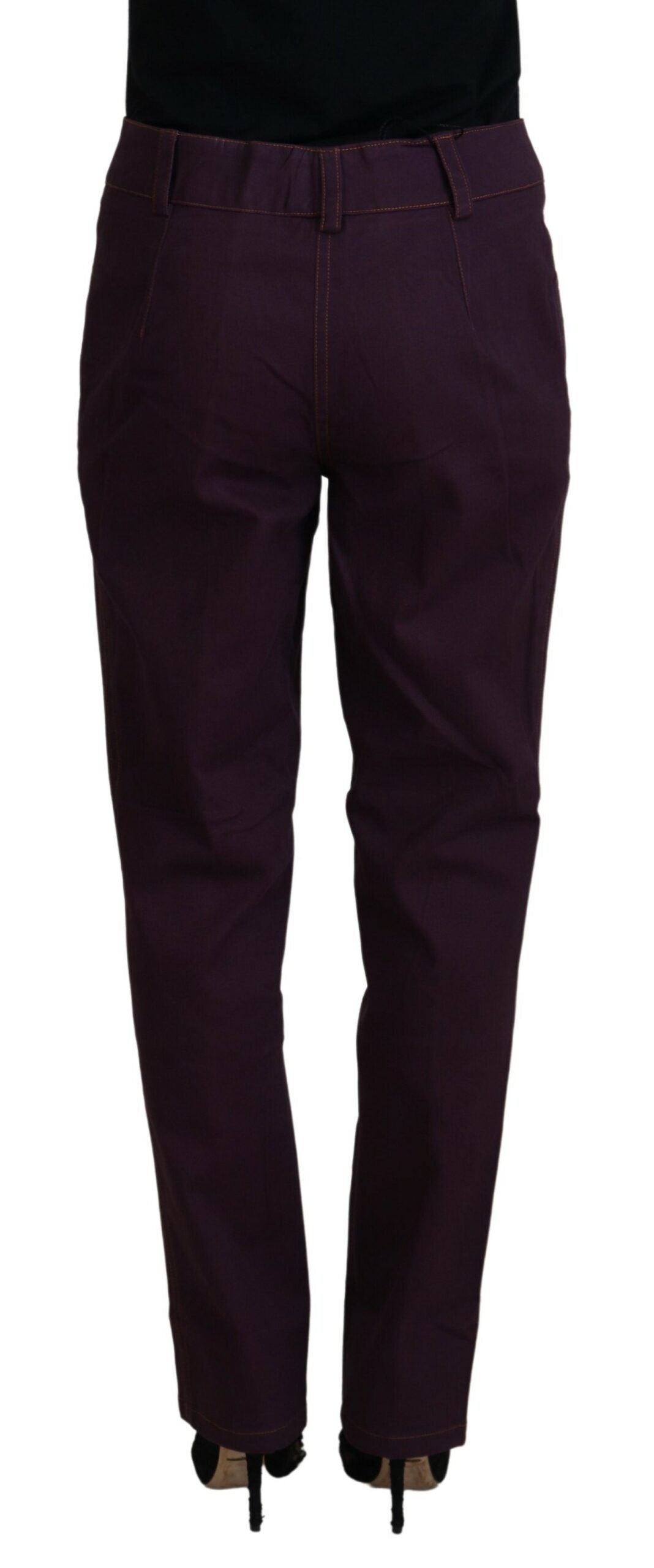 BENCIVENGA Purple Cotton Mid Waist Women Tapered Pants | Regal Royce