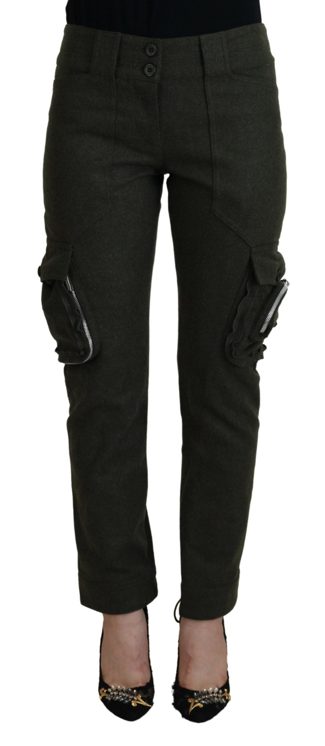 Ermanno Scervino Green Lace Up Leg Women Tapered Pants | Regal Royce