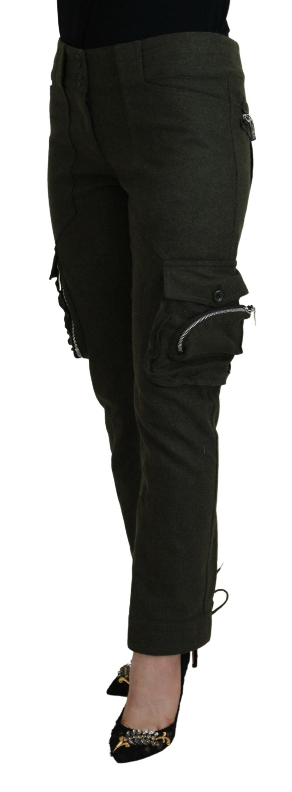 Ermanno Scervino Green Lace Up Leg Women Tapered Pants | Regal Royce