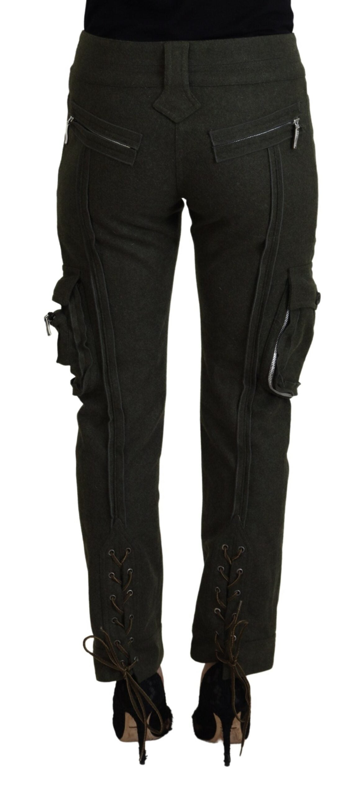 Ermanno Scervino Green Lace Up Leg Women Tapered Pants | Regal Royce