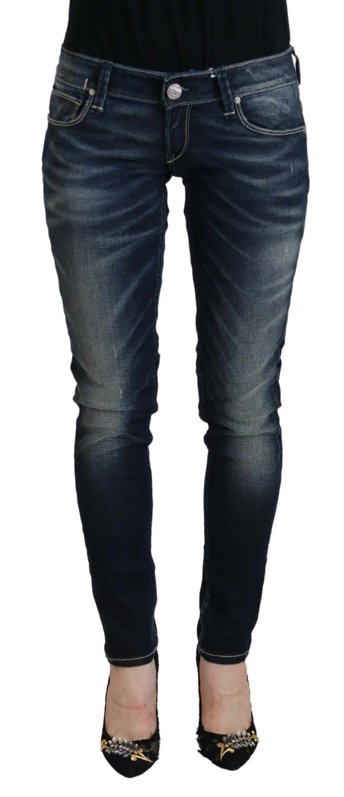 Acht Blue Washed Cotton Slim Fit Women Denim Jeans | Regal Royce