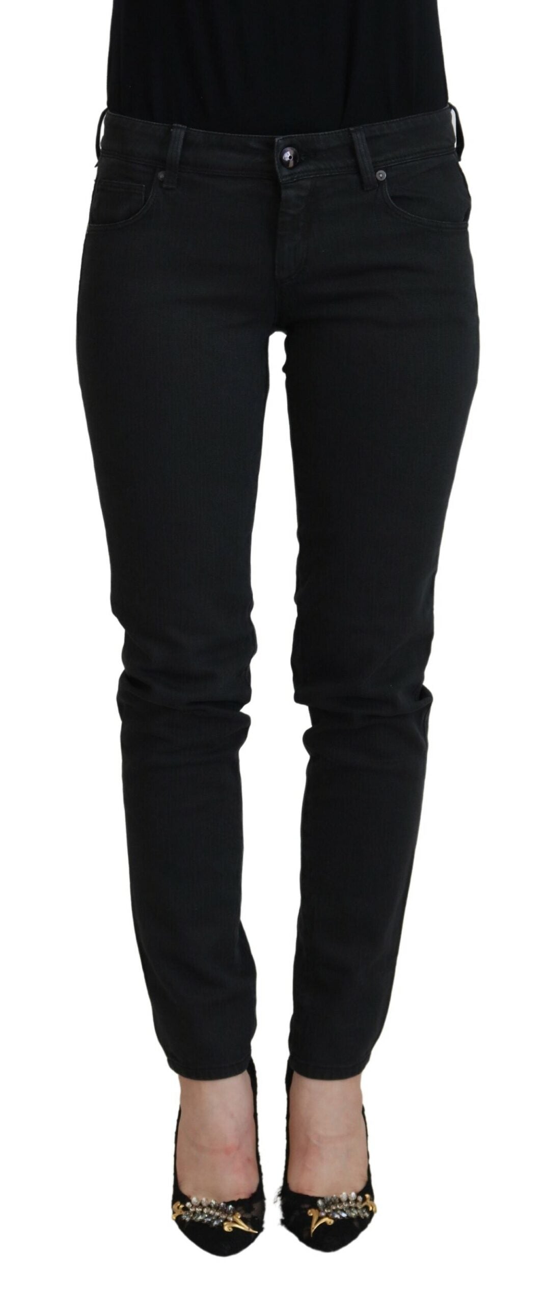 Ermanno Scervino Black Cotton Slim Fit Women Denim Jeans | Regal Royce