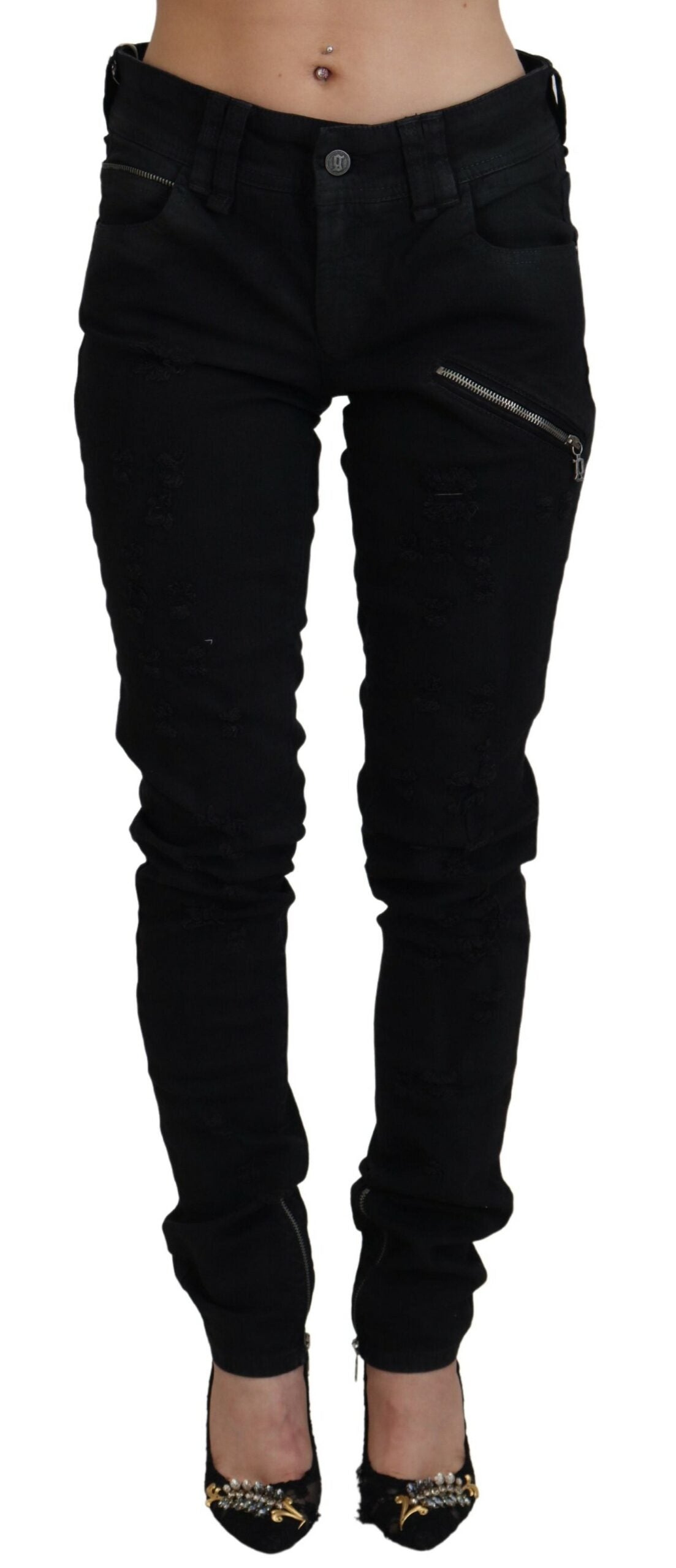 John Galliano Black Cotton Mid Waist Skinny Slim Fit Denim Jeans | Regal Royce