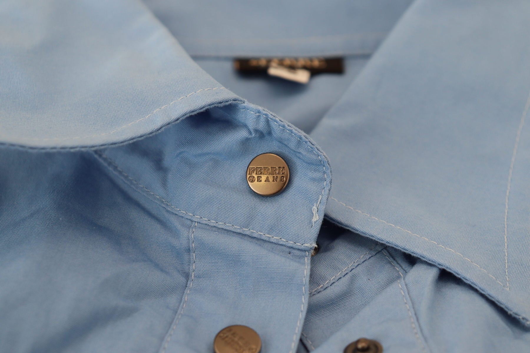 Ferre Blue Cotton Long Sleeves Collared Button Down Top | Regal Royce