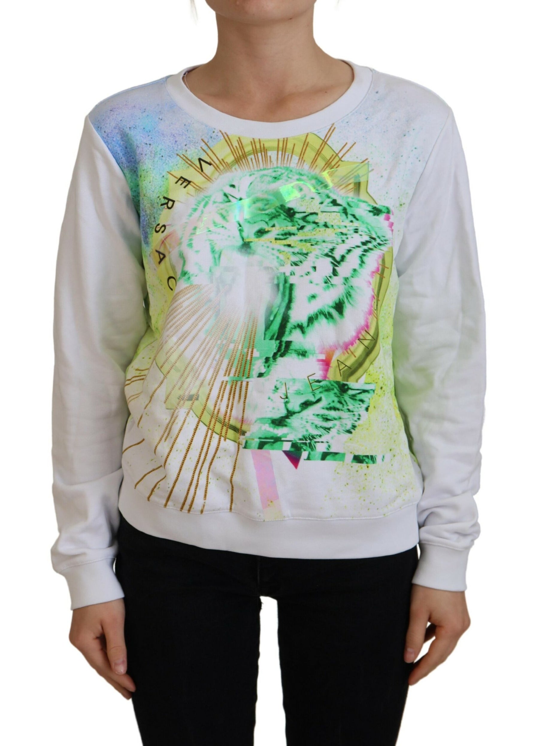 Versace Jeans White Graphic Print Long Sleeves Sweater | Regal Royce