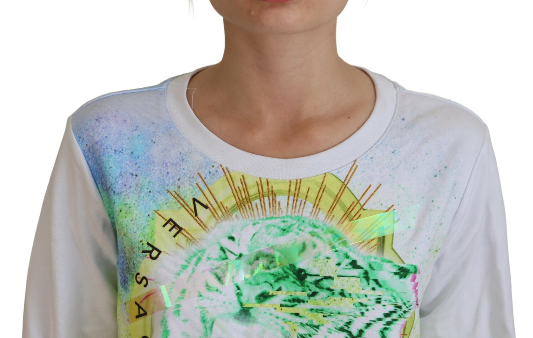 Versace Jeans White Graphic Print Long Sleeves Sweater | Regal Royce