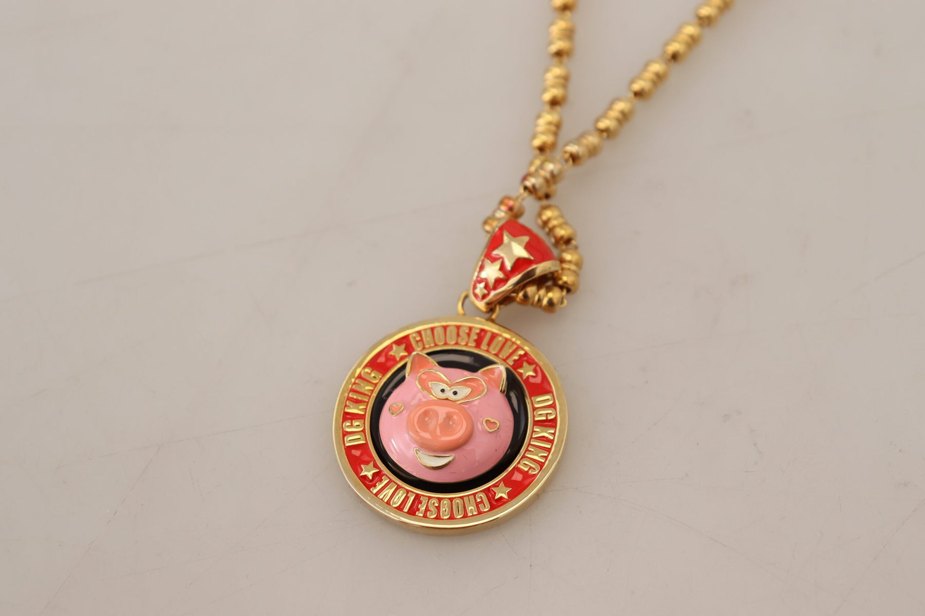Dolce & Gabbana Gold Brass Chain SUPER PIG Pendant Logo Necklace | Regal Royce