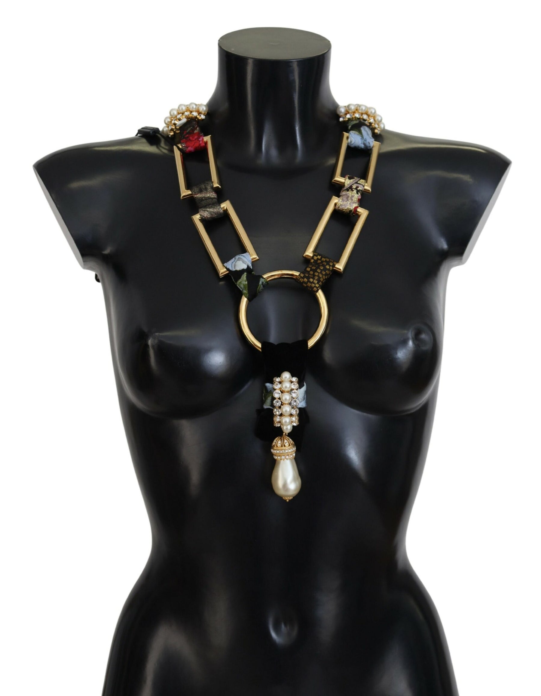 Dolce & Gabbana Gold Brass Sicily Crystal Robe Statement Necklace | Regal Royce