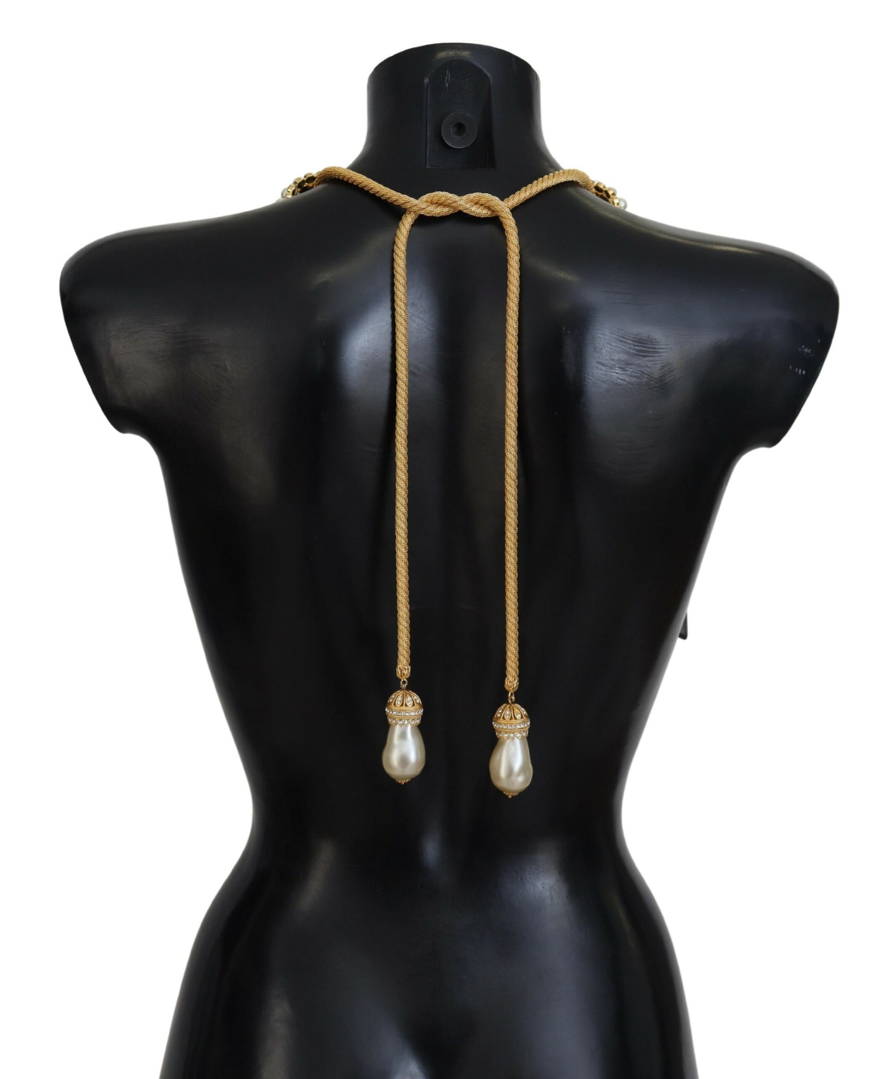 Dolce & Gabbana Gold Brass Sicily Crystal Robe Statement Necklace | Regal Royce