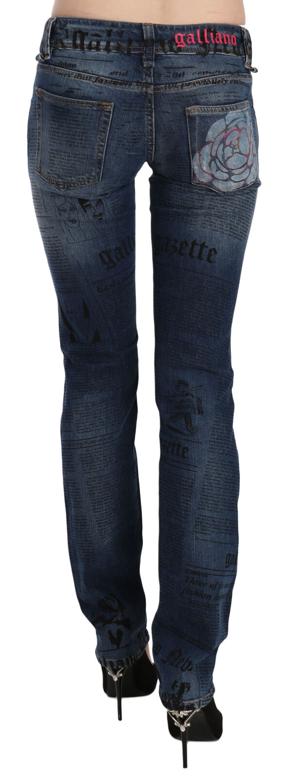 John Galliano Blue Newspaper Print Low Waist Skinny Denim Pants | Regal Royce