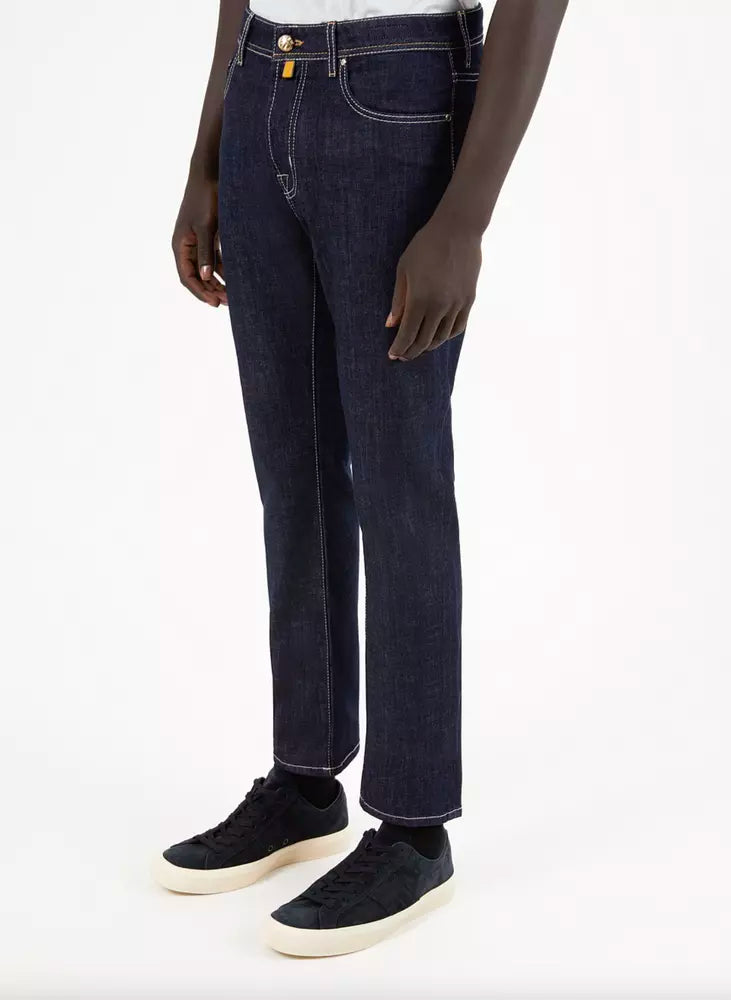 Jacob Cohen Blue Cotton Men Jeans with Straight Leg Cut | Regal Royce